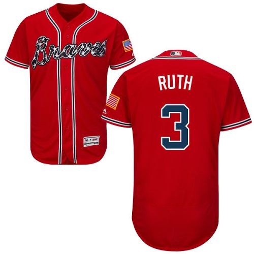 Braves #3 Babe Ruth Red Flexbase Authentic Collection Stitched MLB Jersey - Click Image to Close